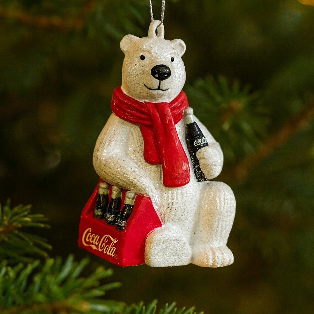 Coca Cola Polar Bear Ornament 3.5 Inch Kurt Adler Resin Glitter Bottle Crate New
